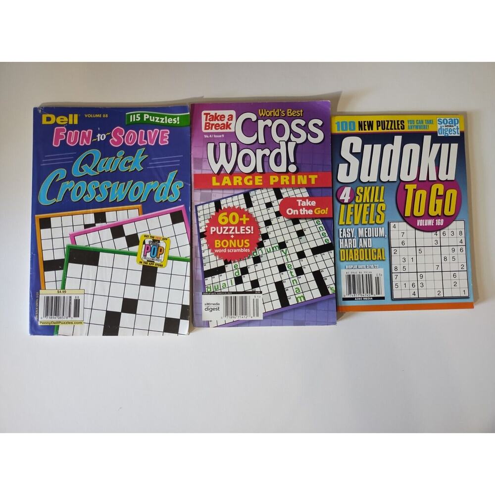 Lot Of 3 Puzzle Books( 2 Crossword Books And 1 Sudoku Book)